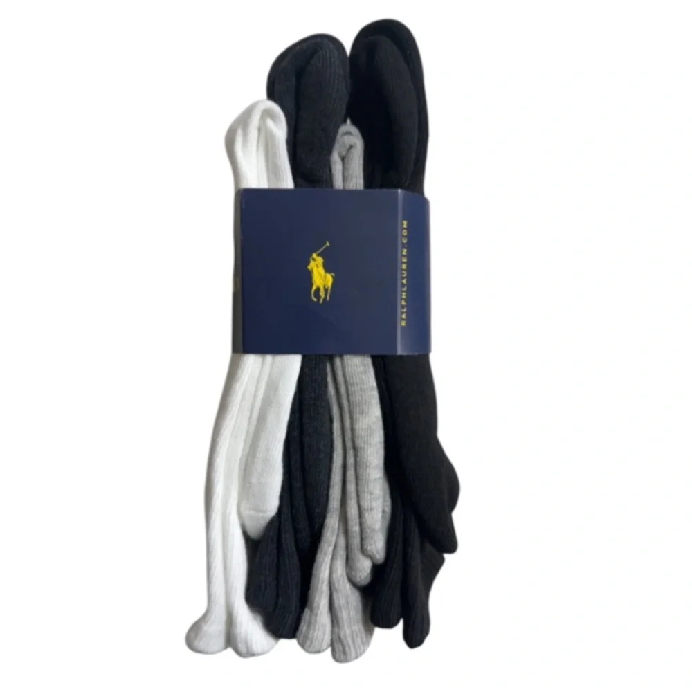 Polo by Ralph Lauren Men's White and Black Socks - 4 Pack Size 6-12 1/2